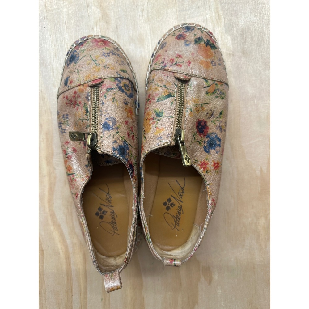 Patricia Nash Floral Leather Espadrille Flats Gold Zipper Shoes Womens 6.5